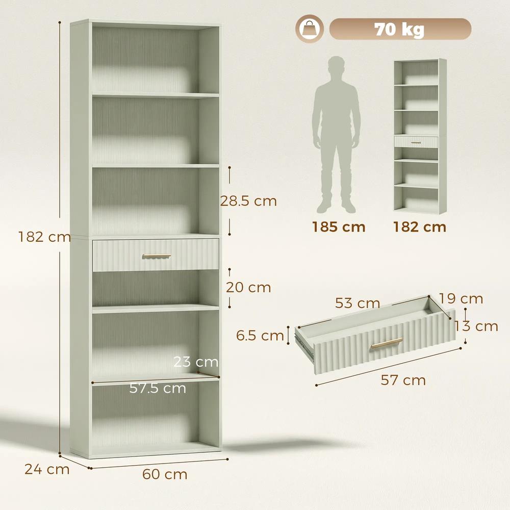 HOMCOM Bookcase Narrow Tall Space-Saving Bookshelf Drawer Open Shelves 60 x 24 x 182 cm Additional View 3