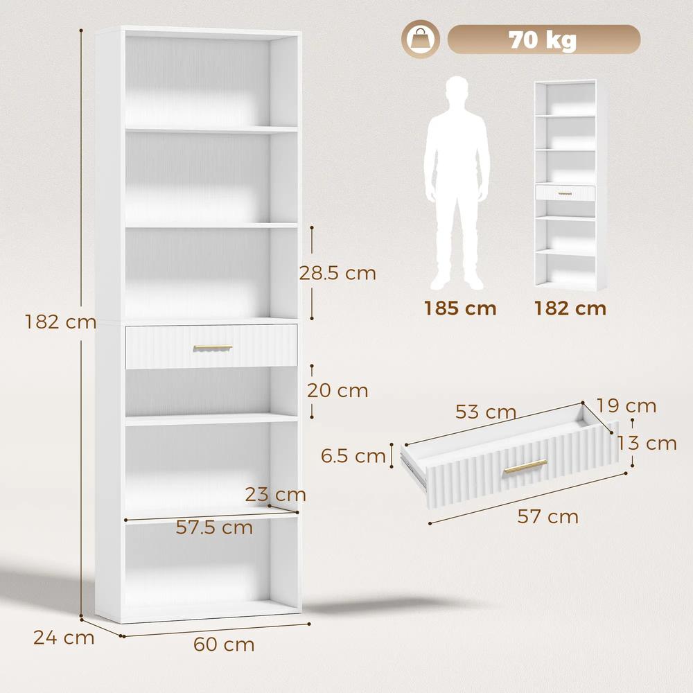 HOMCOM Bookcase Narrow Tall Space-Saving Bookshelf Drawer Open Shelves 60 x 24 x 182 cm Additional View 33