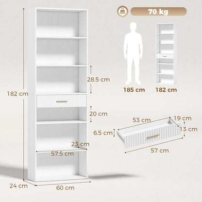 HOMCOM Bookcase Narrow Tall Space-Saving Bookshelf Drawer Open Shelves 60 x 24 x 182 cm Additional View 33