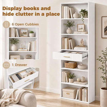 HOMCOM Bookcase Narrow Tall Space-Saving Bookshelf Drawer Open Shelves 60 x 24 x 182 cm Additional View 34