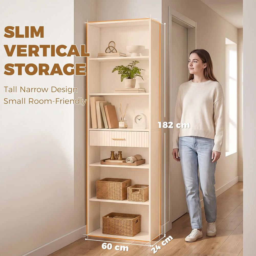 HOMCOM Bookcase Narrow Tall Space-Saving Bookshelf Drawer Open Shelves 60 x 24 x 182 cm Additional View 35