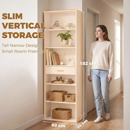 HOMCOM Bookcase Narrow Tall Space-Saving Bookshelf Drawer Open Shelves 60 x 24 x 182 cm Additional View 35