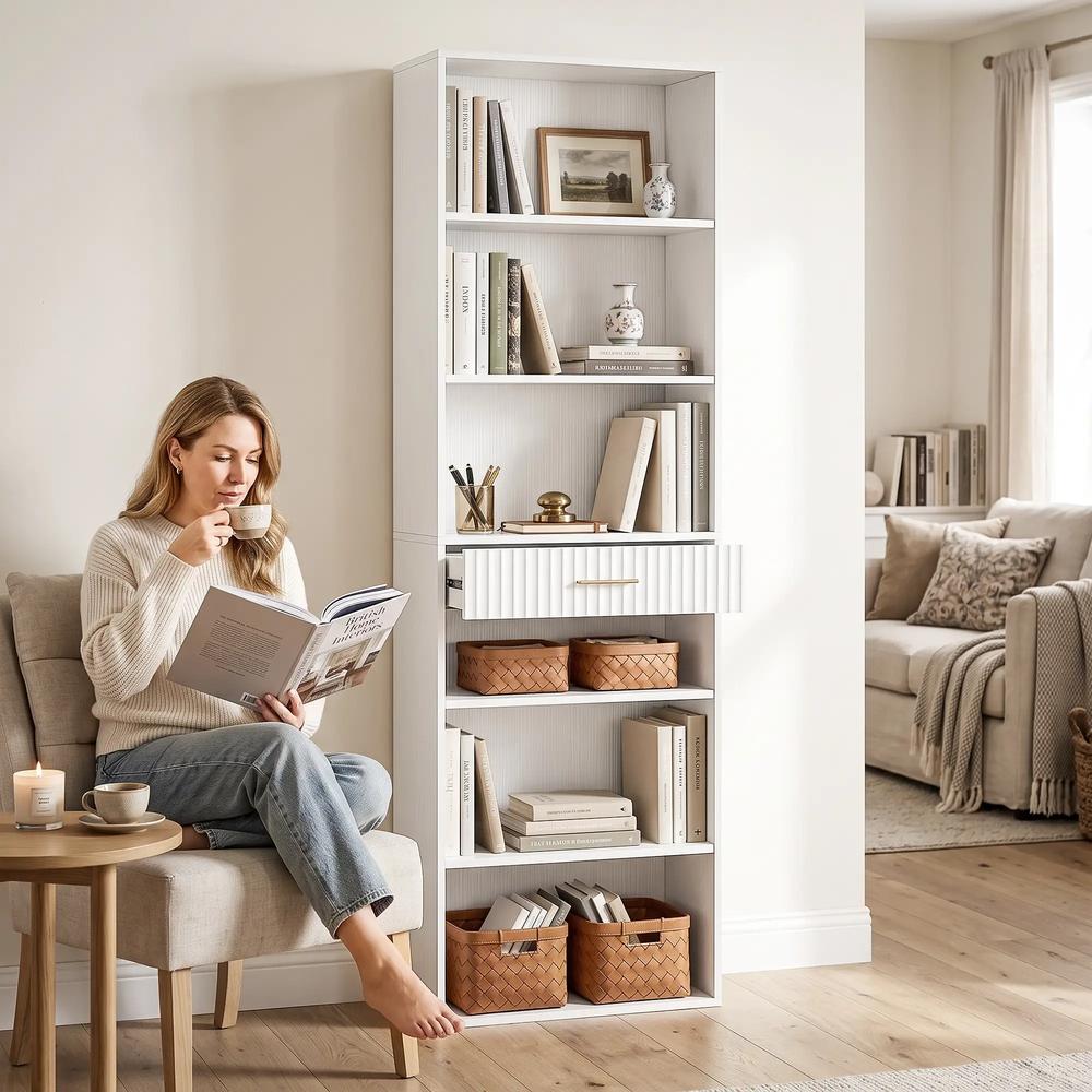 HOMCOM Bookcase Narrow Tall Space-Saving Bookshelf Drawer Open Shelves 60 x 24 x 182 cm Additional View 38