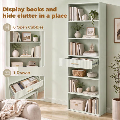 HOMCOM Bookcase Narrow Tall Space-Saving Bookshelf Drawer Open Shelves 60 x 24 x 182 cm Additional View 4