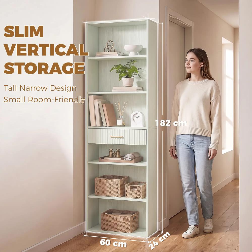 HOMCOM Bookcase Narrow Tall Space-Saving Bookshelf Drawer Open Shelves 60 x 24 x 182 cm Additional View 5