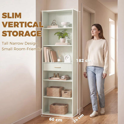 HOMCOM Bookcase Narrow Tall Space-Saving Bookshelf Drawer Open Shelves 60 x 24 x 182 cm Additional View 5