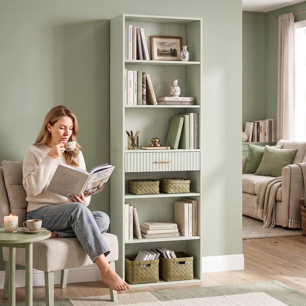 HOMCOM Bookcase Narrow Tall Space-Saving Bookshelf Drawer Open Shelves 60 x 24 x 182 cm Additional View 8