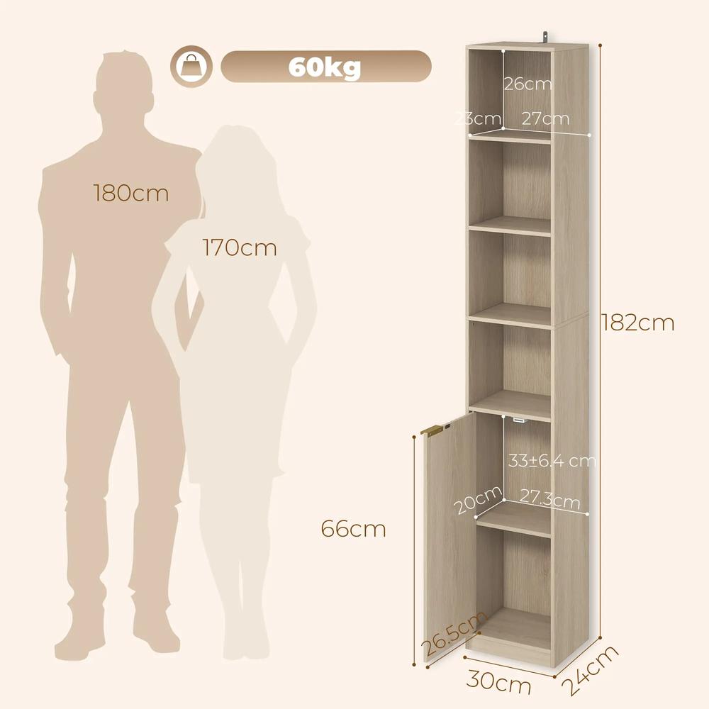 HOMCOM Bookcase Adjustable Shelf Bookshelf Anti-Tip Hardware 6-Tier Storage Cabinet Additional View 18