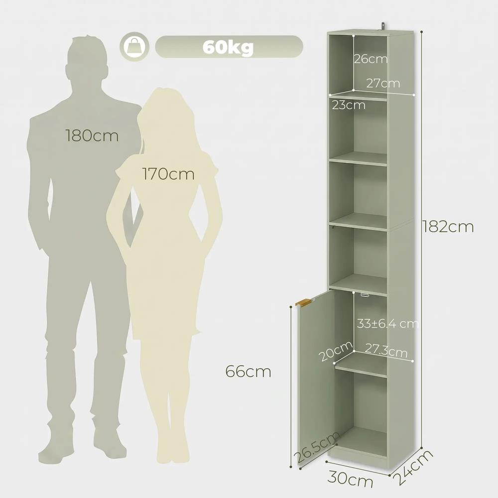 HOMCOM Bookcase Adjustable Shelf Bookshelf Anti-Tip Hardware 6-Tier Storage Cabinet Additional View 3
