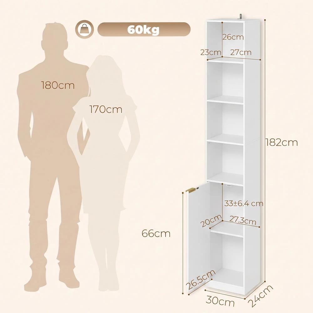HOMCOM Bookcase Adjustable Shelf Bookshelf Anti-Tip Hardware 6-Tier Storage Cabinet Additional View 33