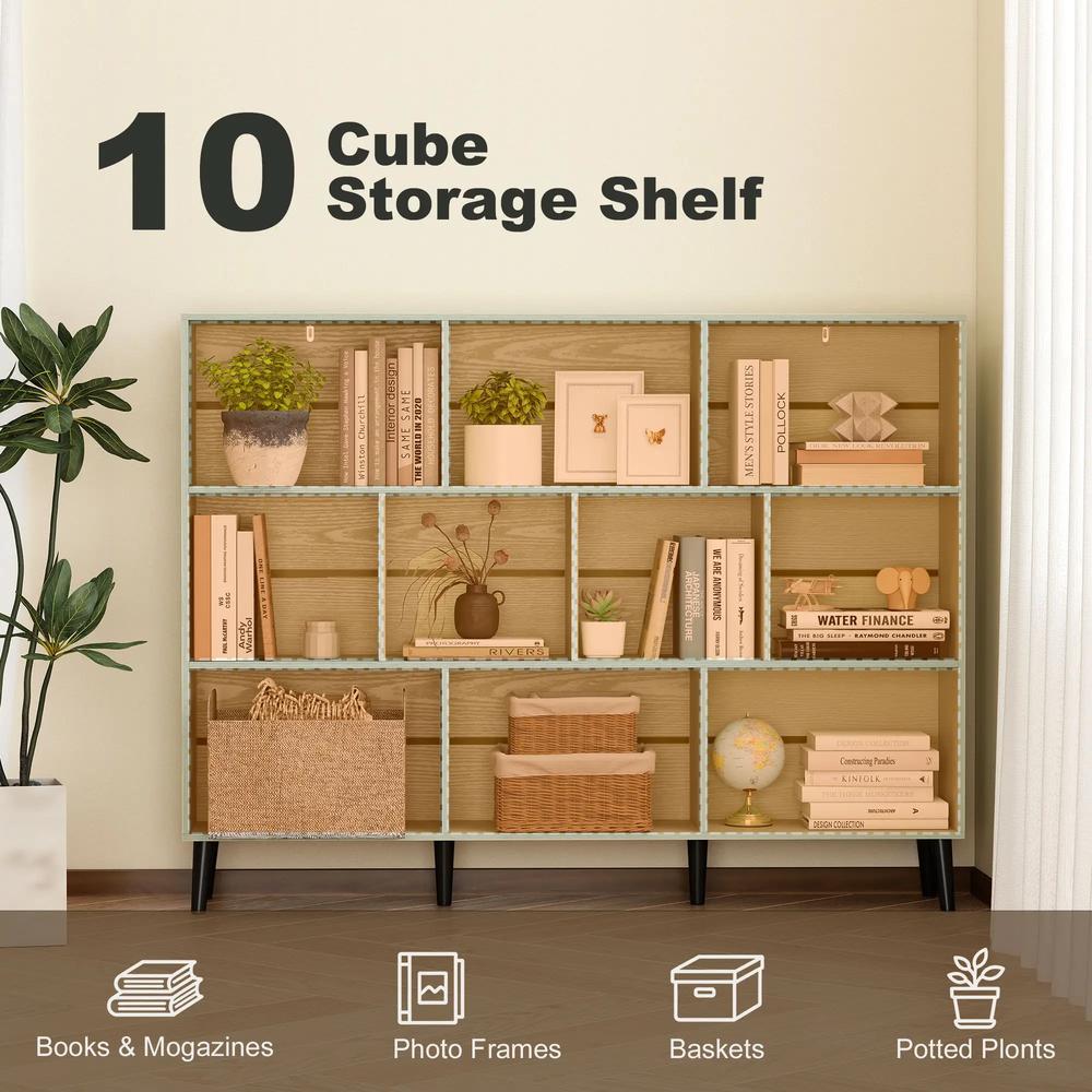 HOMCOM 10-Cube Bookcase, 3-Tier Book Shelf with Solid Wood Legs, 140 cm Modern Bookshelf with Anti-Tip Kit Additional View 19