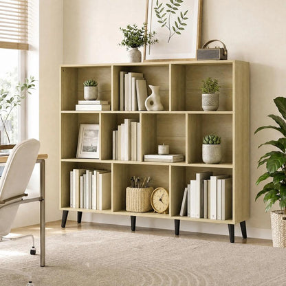 HOMCOM 10-Cube Bookcase, 3-Tier Book Shelf with Solid Wood Legs, 140 cm Modern Bookshelf with Anti-Tip Kit Additional View 2