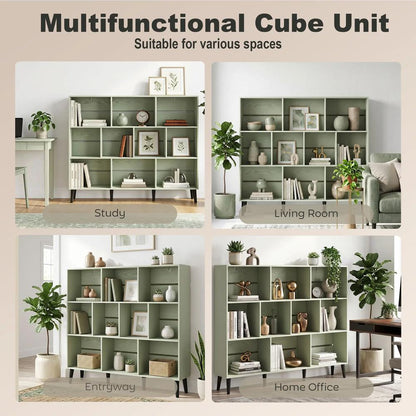 HOMCOM 10-Cube Bookcase, 3-Tier Book Shelf with Solid Wood Legs, 140 cm Modern Bookshelf with Anti-Tip Kit Additional View 22