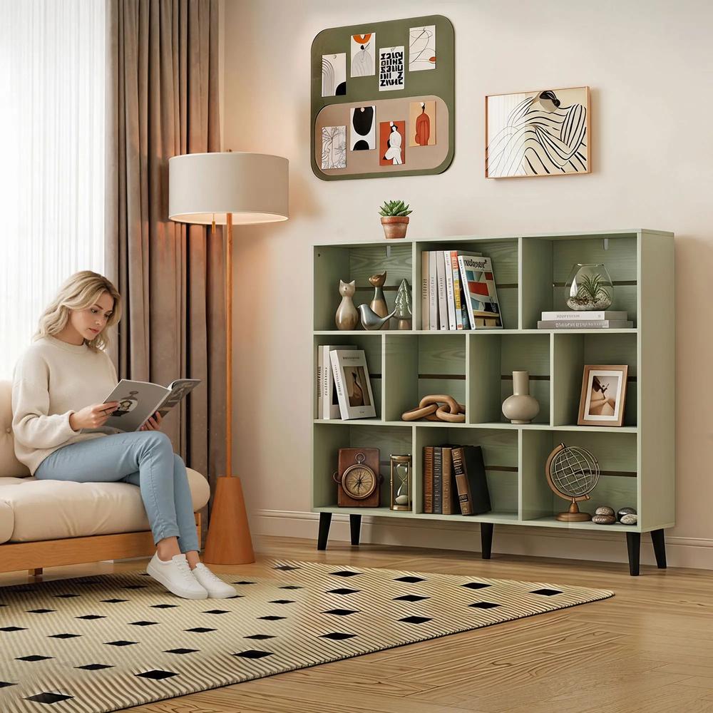 HOMCOM 10-Cube Bookcase, 3-Tier Book Shelf with Solid Wood Legs, 140 cm Modern Bookshelf with Anti-Tip Kit Additional View 24