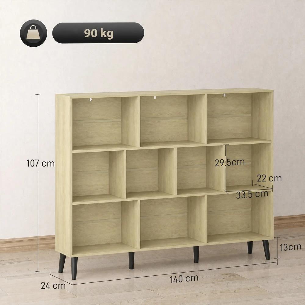 HOMCOM 10-Cube Bookcase, 3-Tier Book Shelf with Solid Wood Legs, 140 cm Modern Bookshelf with Anti-Tip Kit Additional View 3