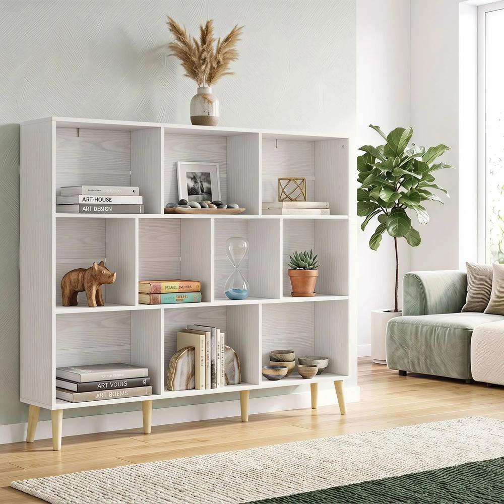 HOMCOM 10-Cube Bookcase, 3-Tier Book Shelf with Solid Wood Legs, 140 cm Modern Bookshelf with Anti-Tip Kit Additional View 32