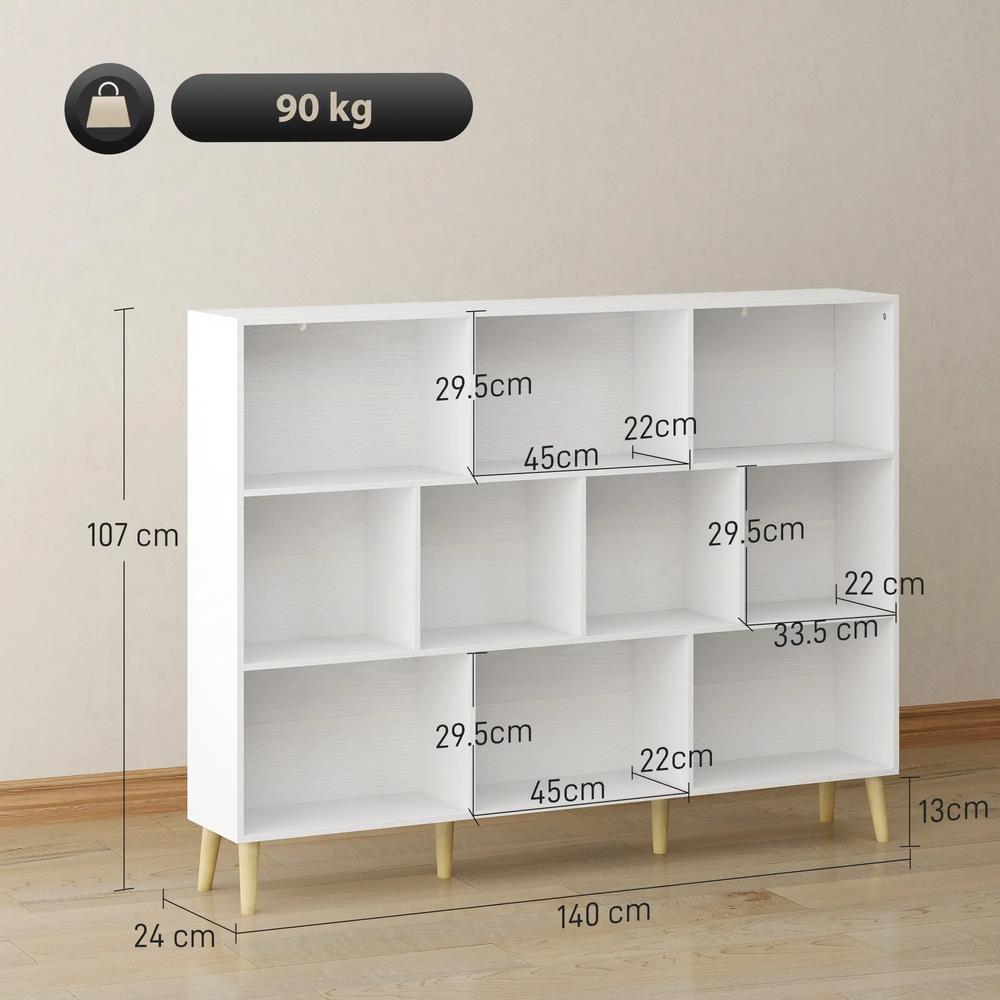 HOMCOM 10-Cube Bookcase, 3-Tier Book Shelf with Solid Wood Legs, 140 cm Modern Bookshelf with Anti-Tip Kit Additional View 33