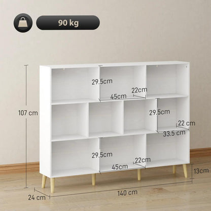 HOMCOM 10-Cube Bookcase, 3-Tier Book Shelf with Solid Wood Legs, 140 cm Modern Bookshelf with Anti-Tip Kit Additional View 33