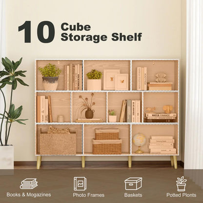 HOMCOM 10-Cube Bookcase, 3-Tier Book Shelf with Solid Wood Legs, 140 cm Modern Bookshelf with Anti-Tip Kit Additional View 34