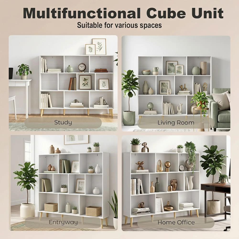 HOMCOM 10-Cube Bookcase, 3-Tier Book Shelf with Solid Wood Legs, 140 cm Modern Bookshelf with Anti-Tip Kit Additional View 37