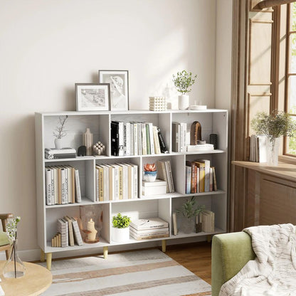 HOMCOM 10-Cube Bookcase, 3-Tier Book Shelf with Solid Wood Legs, 140 cm Modern Bookshelf with Anti-Tip Kit Additional View 38