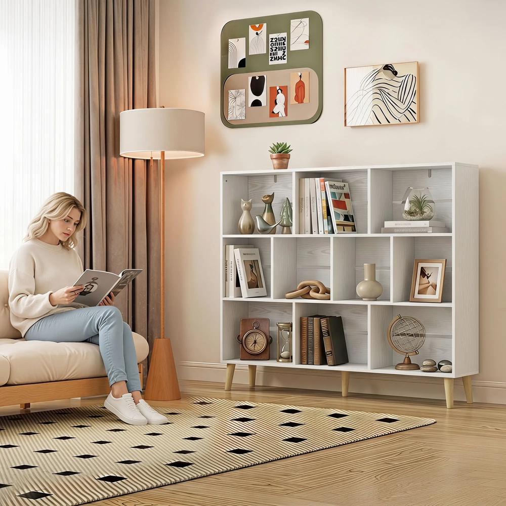 HOMCOM 10-Cube Bookcase, 3-Tier Book Shelf with Solid Wood Legs, 140 cm Modern Bookshelf with Anti-Tip Kit Additional View 39