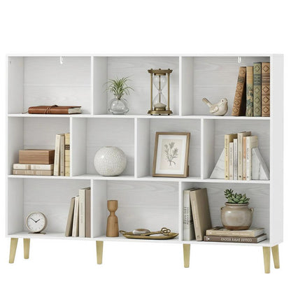 HOMCOM 10-Cube Bookcase, 3-Tier Book Shelf with Solid Wood Legs, 140 cm Modern Bookshelf with Anti-Tip Kit Additional View 45