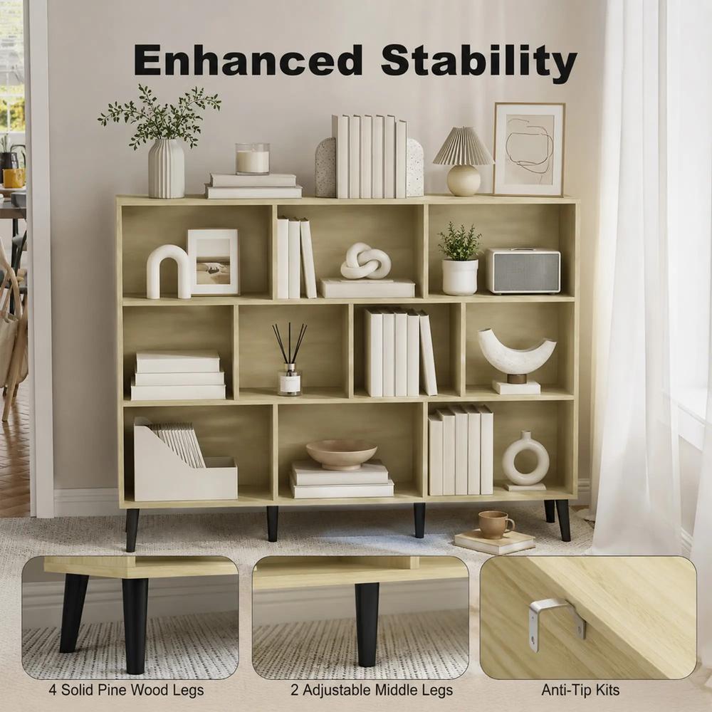HOMCOM 10-Cube Bookcase, 3-Tier Book Shelf with Solid Wood Legs, 140 cm Modern Bookshelf with Anti-Tip Kit Additional View 5
