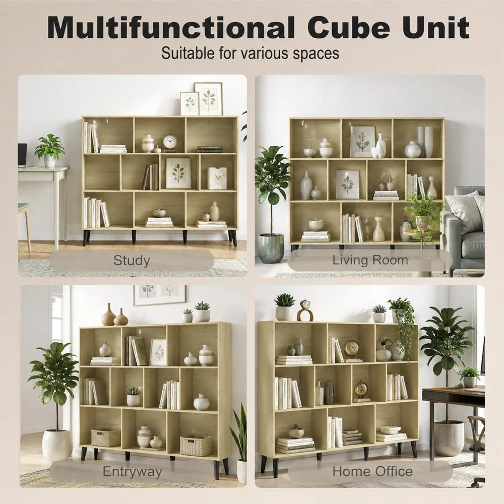 HOMCOM 10-Cube Bookcase, 3-Tier Book Shelf with Solid Wood Legs, 140 cm Modern Bookshelf with Anti-Tip Kit Additional View 7