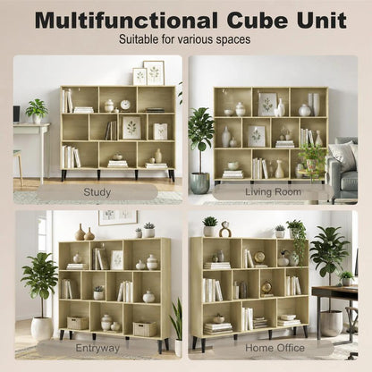 HOMCOM 10-Cube Bookcase, 3-Tier Book Shelf with Solid Wood Legs, 140 cm Modern Bookshelf with Anti-Tip Kit Additional View 7