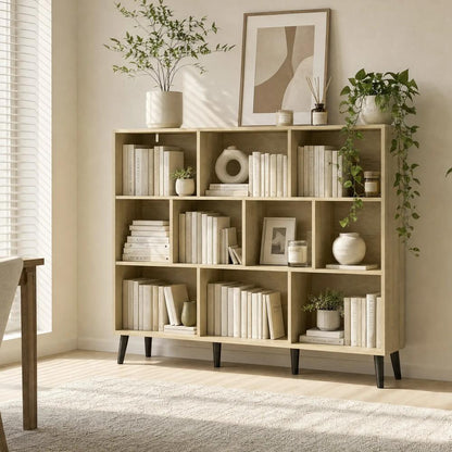HOMCOM 10-Cube Bookcase, 3-Tier Book Shelf with Solid Wood Legs, 140 cm Modern Bookshelf with Anti-Tip Kit Additional View 8