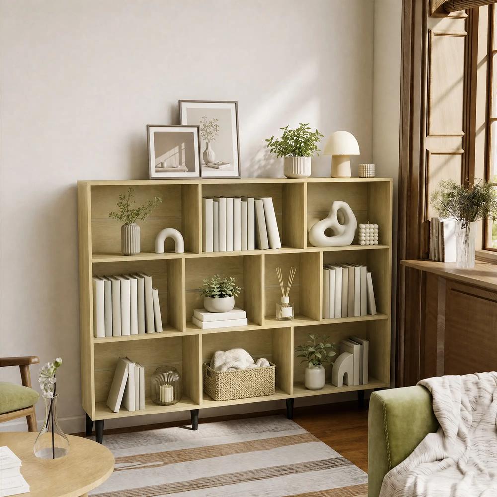HOMCOM 10-Cube Bookcase, 3-Tier Book Shelf with Solid Wood Legs, 140 cm Modern Bookshelf with Anti-Tip Kit Additional View 9