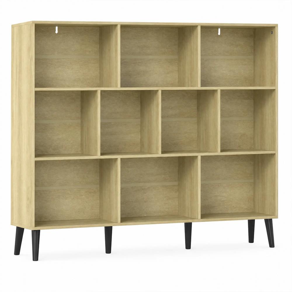 HOMCOM 10-Cube Bookcase, 3-Tier Book Shelf with Solid Wood Legs, 140 cm Modern Bookshelf with Anti-Tip Kit