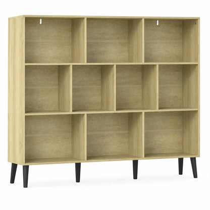 HOMCOM 10-Cube Bookcase, 3-Tier Book Shelf with Solid Wood Legs, 140 cm Modern Bookshelf with Anti-Tip Kit