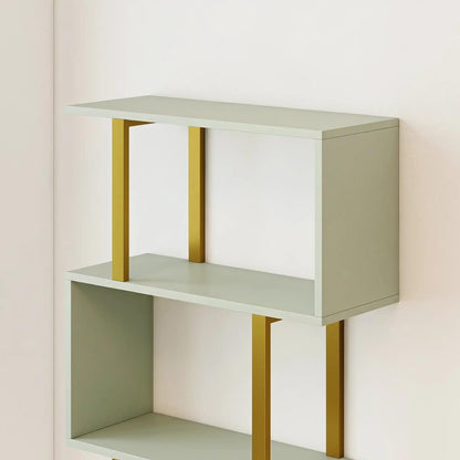 HOMCOM S-Shaped Bookshelf, 6-Tier Bookcase, Freestanding Storage Shelves with Anti-Tip Strap for Living Room, Light Green Additional View 11