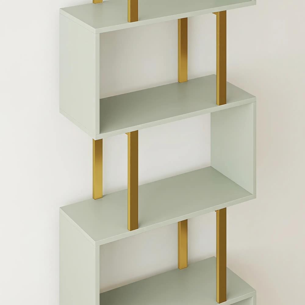 HOMCOM S-Shaped Bookshelf, 6-Tier Bookcase, Freestanding Storage Shelves with Anti-Tip Strap for Living Room, Light Green Additional View 13