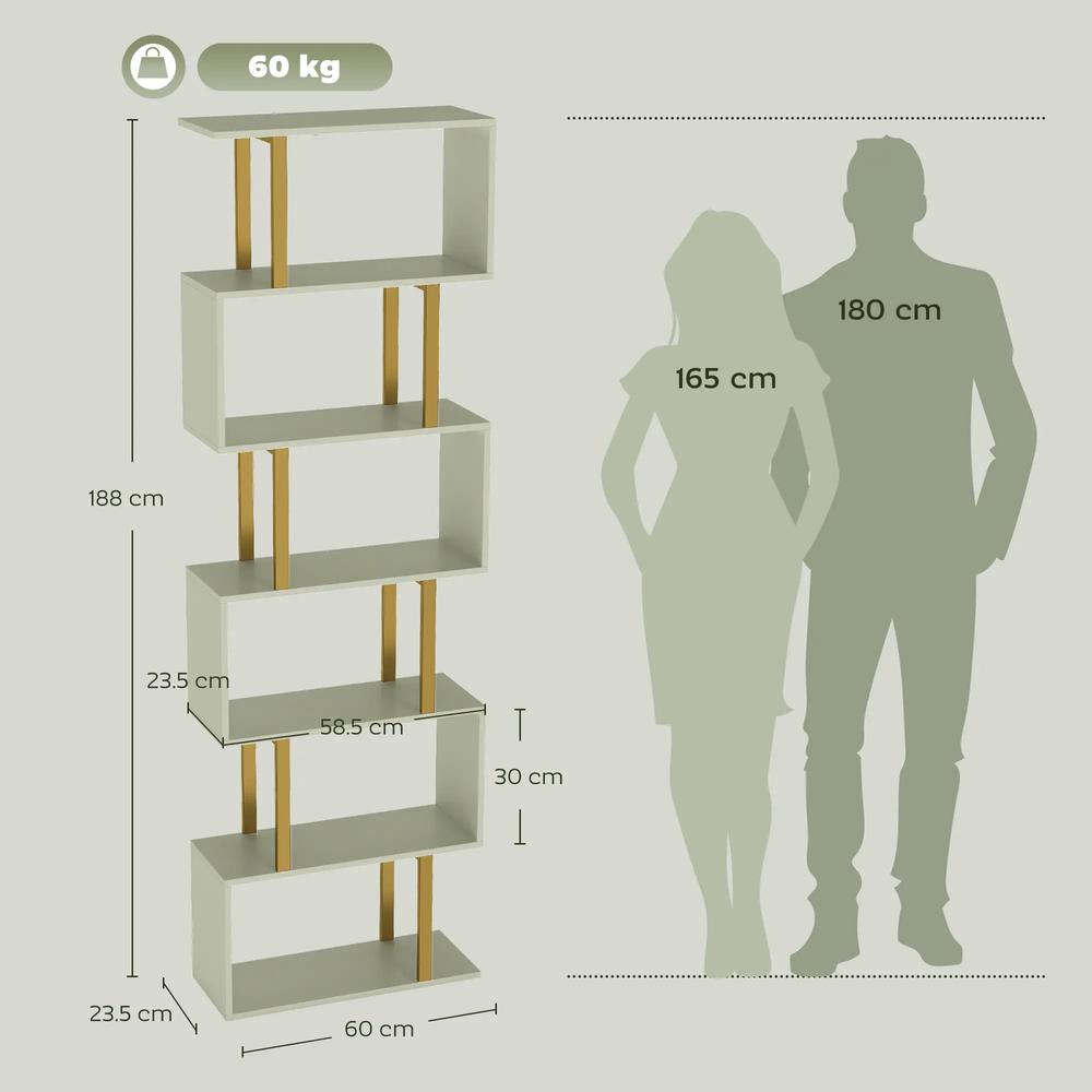 HOMCOM S-Shaped Bookshelf, 6-Tier Bookcase, Freestanding Storage Shelves with Anti-Tip Strap for Living Room, Light Green Additional View 3