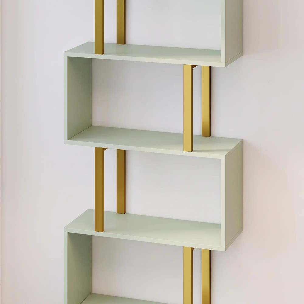 HOMCOM S-Shaped Bookshelf, 6-Tier Bookcase, Freestanding Storage Shelves with Anti-Tip Strap for Living Room, Light Green Additional View 10