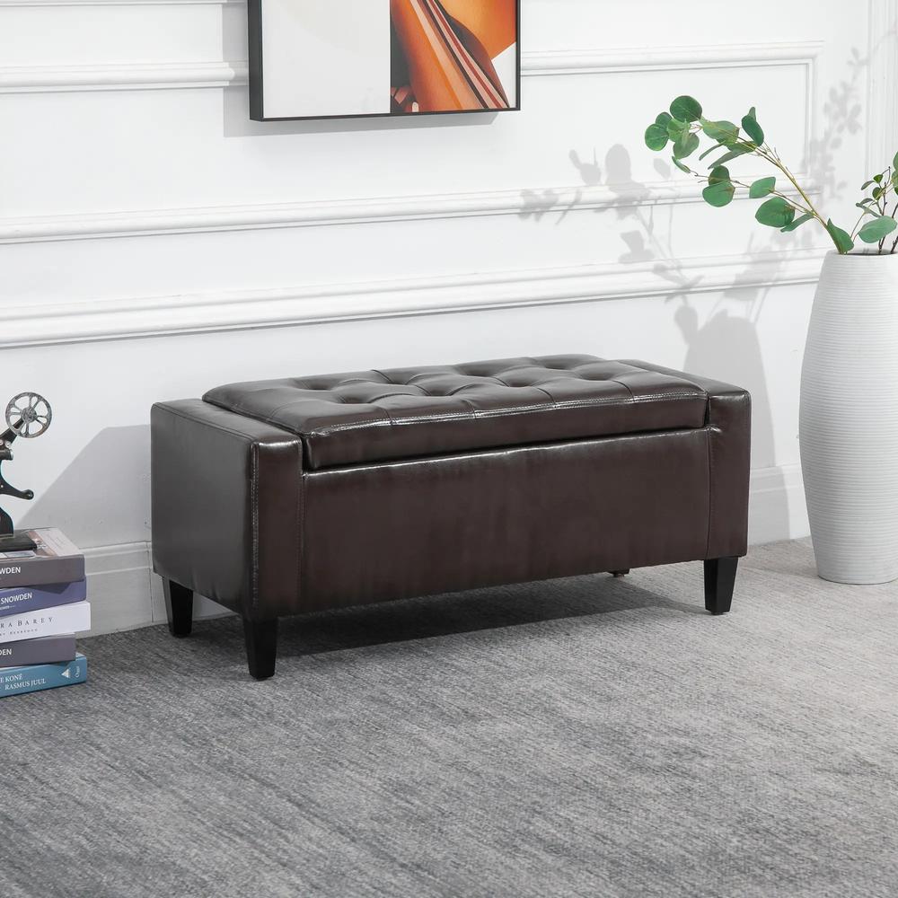 HOMCOM PU Leather Storage Ottoman Bench Storage Chest Tufted Ottoman Cube w/ Flipping Top 92L x 40W x 40H cm Additional View 13