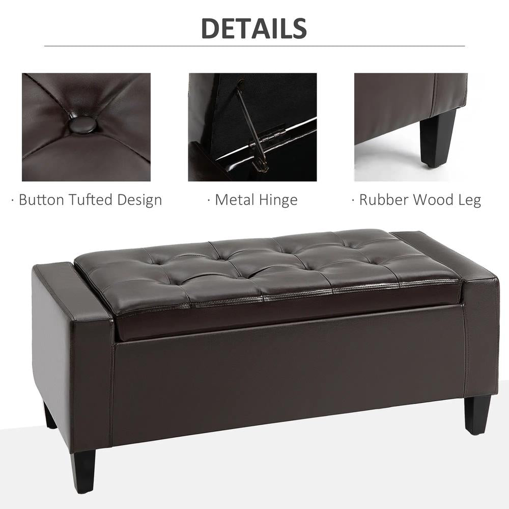 HOMCOM PU Leather Storage Ottoman Bench Storage Chest Tufted Ottoman Cube w/ Flipping Top 92L x 40W x 40H cm Additional View 16