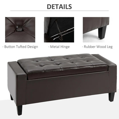 HOMCOM PU Leather Storage Ottoman Bench Storage Chest Tufted Ottoman Cube w/ Flipping Top 92L x 40W x 40H cm Additional View 16