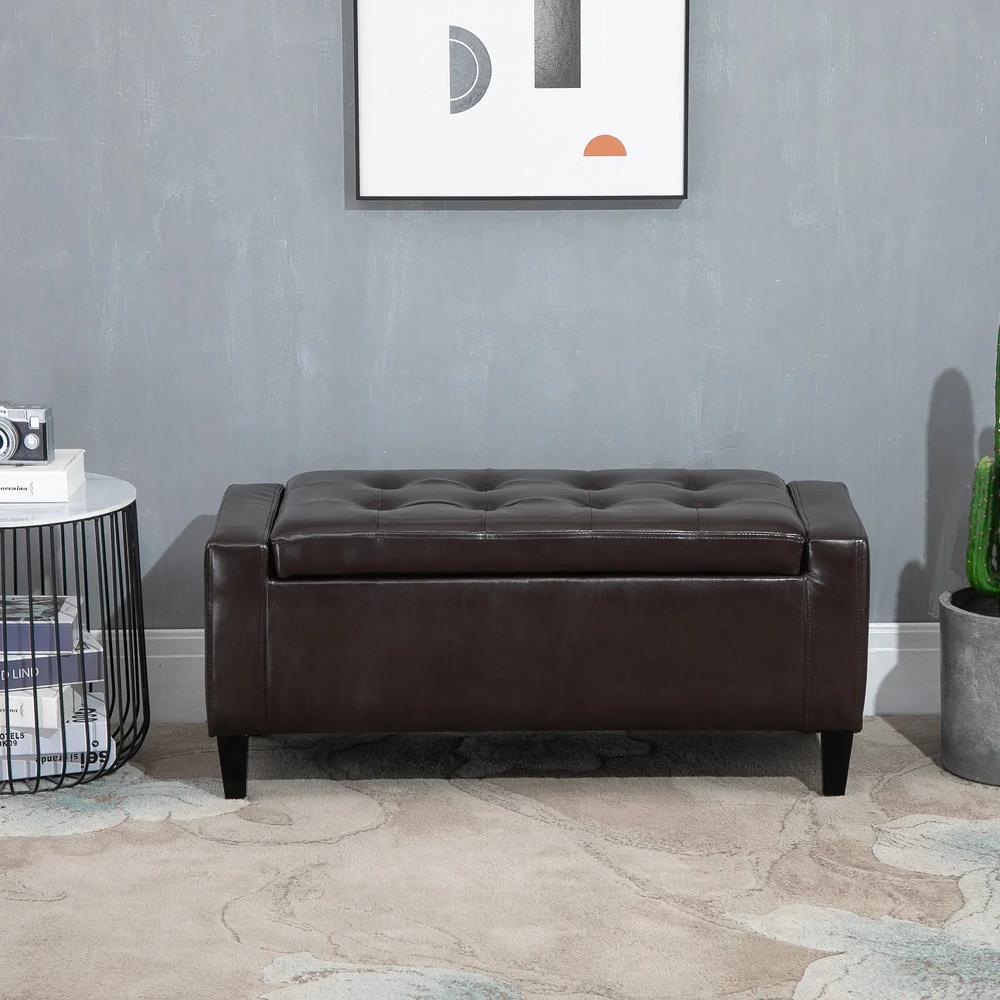 HOMCOM PU Leather Storage Ottoman Bench Storage Chest Tufted Ottoman Cube w/ Flipping Top 92L x 40W x 40H cm Additional View 17