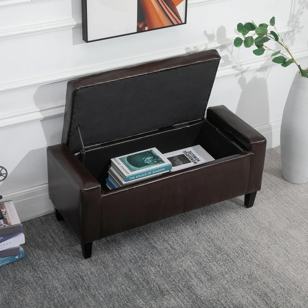 HOMCOM PU Leather Storage Ottoman Bench Storage Chest Tufted Ottoman Cube w/ Flipping Top 92L x 40W x 40H cm Additional View 18
