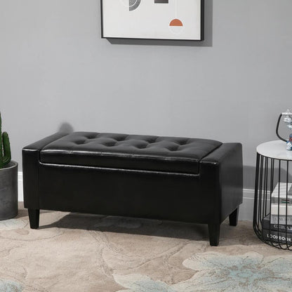 HOMCOM PU Leather Storage Ottoman Bench Storage Chest Tufted Ottoman Cube w/ Flipping Top 92L x 40W x 40H cm Additional View 2