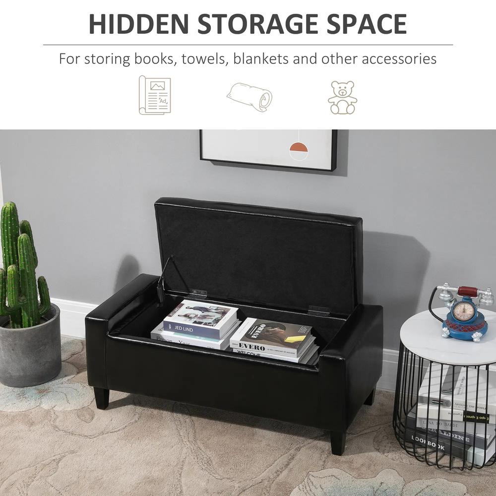 HOMCOM PU Leather Storage Ottoman Bench Storage Chest Tufted Ottoman Cube w/ Flipping Top 92L x 40W x 40H cm Additional View 4