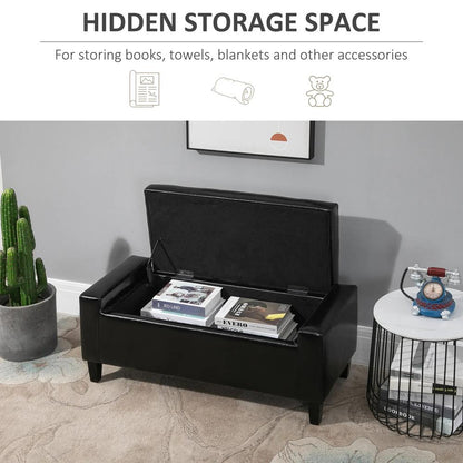 HOMCOM PU Leather Storage Ottoman Bench Storage Chest Tufted Ottoman Cube w/ Flipping Top 92L x 40W x 40H cm Additional View 4