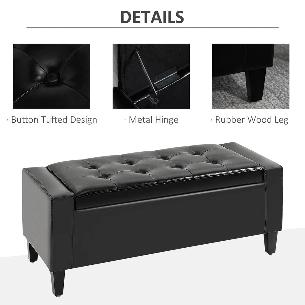 HOMCOM PU Leather Storage Ottoman Bench Storage Chest Tufted Ottoman Cube w/ Flipping Top 92L x 40W x 40H cm Additional View 5