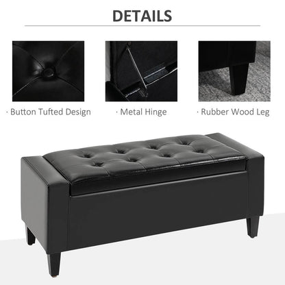 HOMCOM PU Leather Storage Ottoman Bench Storage Chest Tufted Ottoman Cube w/ Flipping Top 92L x 40W x 40H cm Additional View 5