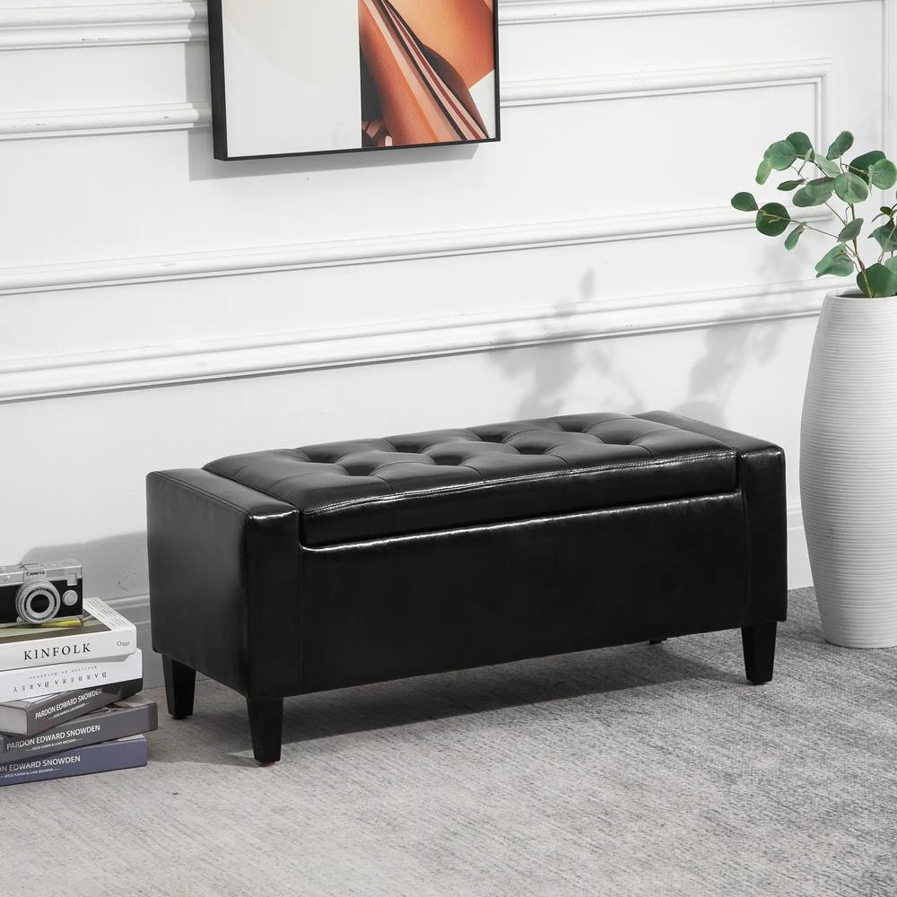 HOMCOM PU Leather Storage Ottoman Bench Storage Chest Tufted Ottoman Cube w/ Flipping Top 92L x 40W x 40H cm Additional View 6