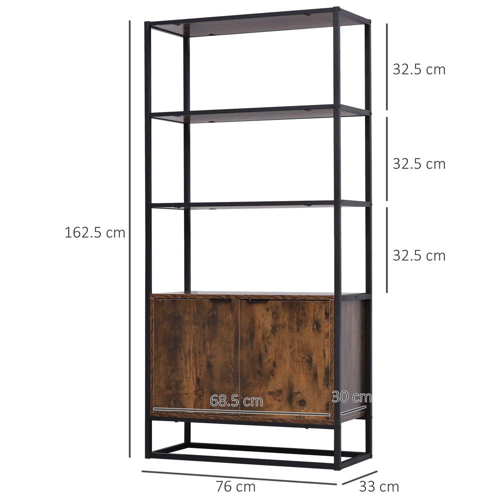 HOMCOM Industrial Bookshelf, Storage Shelf, Large Bookcase with 3 Open Shelves, Multifunctional Rack for Living Room, Office, Rustic Brown and Black Additional View 3